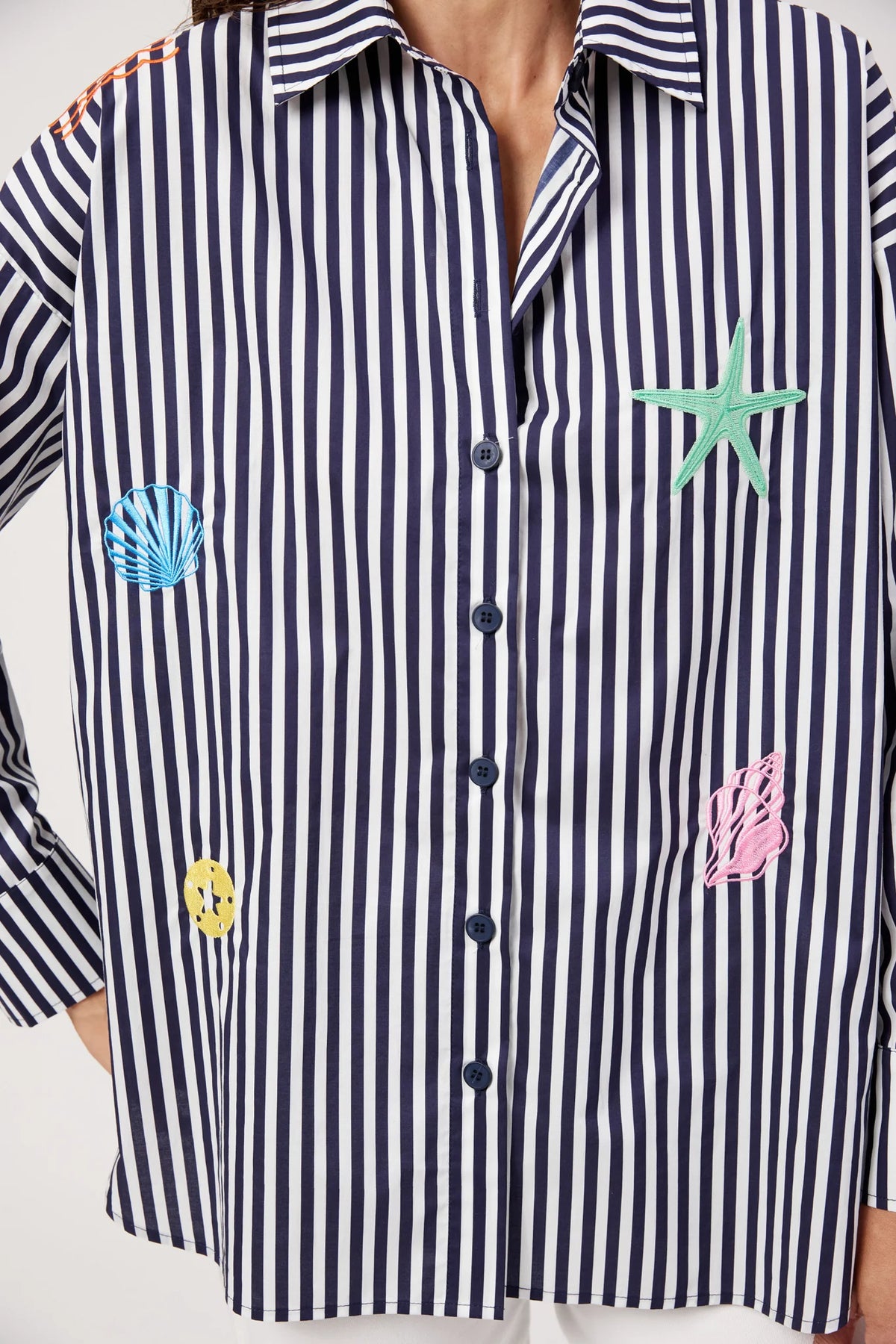 Mykonos Embroidered Stripe Shirt | Navy