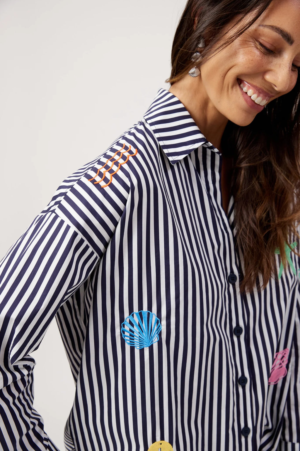 Mykonos Embroidered Stripe Shirt | Navy