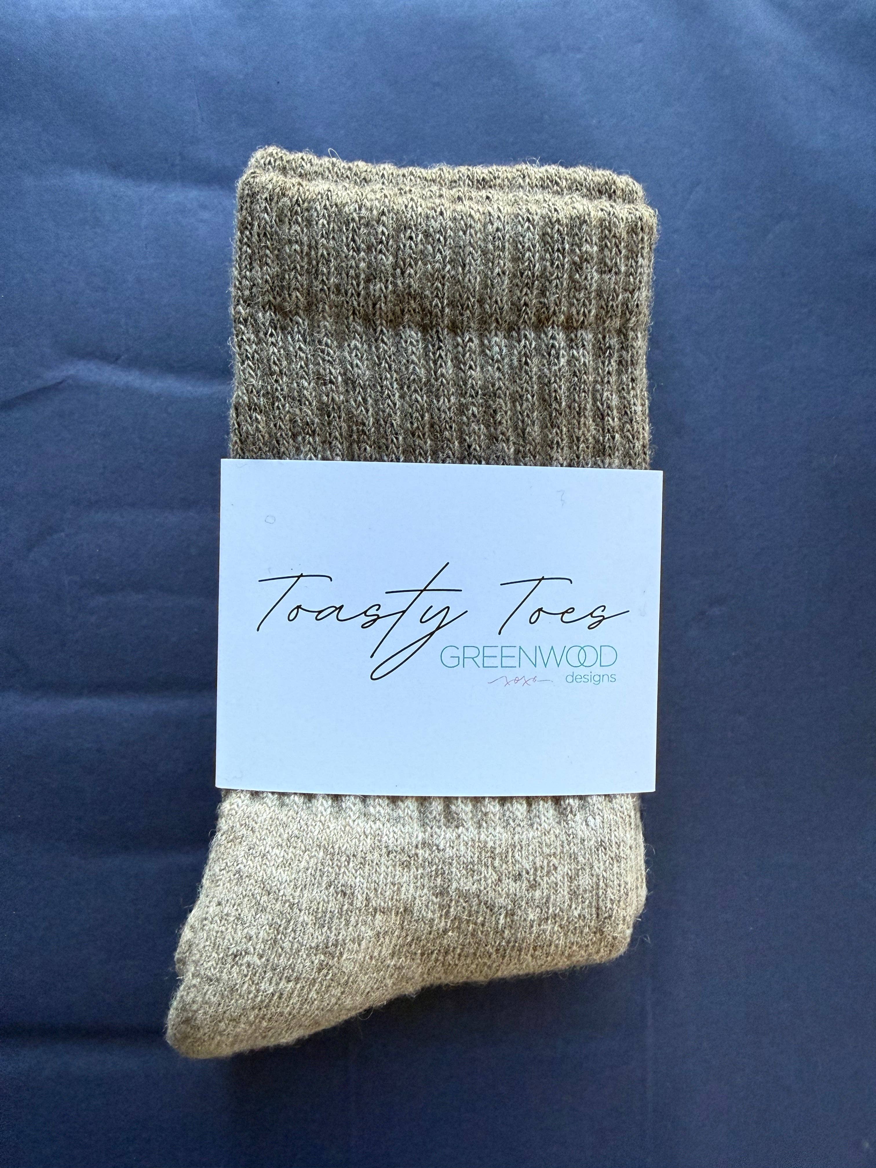 MEN'S Latte Toasty Toes Woollen Single Stripe Crew Socks