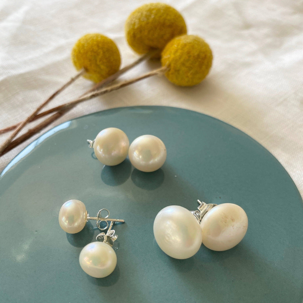 Sterling Silver Freshwater Pearl Stud Earrings | Large