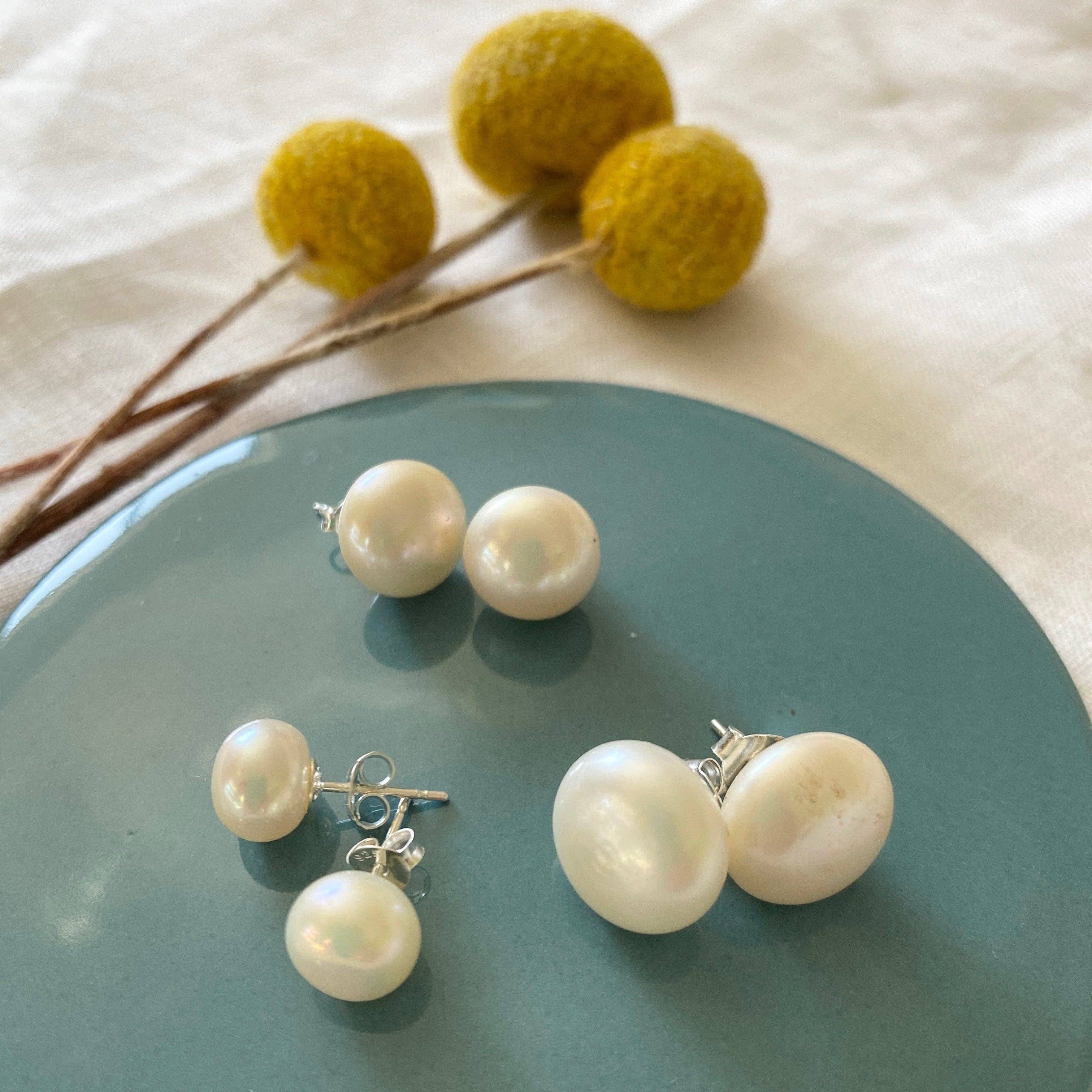 Sterling Silver Freshwater Pearl Stud Earrings | Large