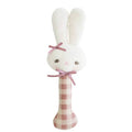 Bunny Stick Rattle Rose Linen Check