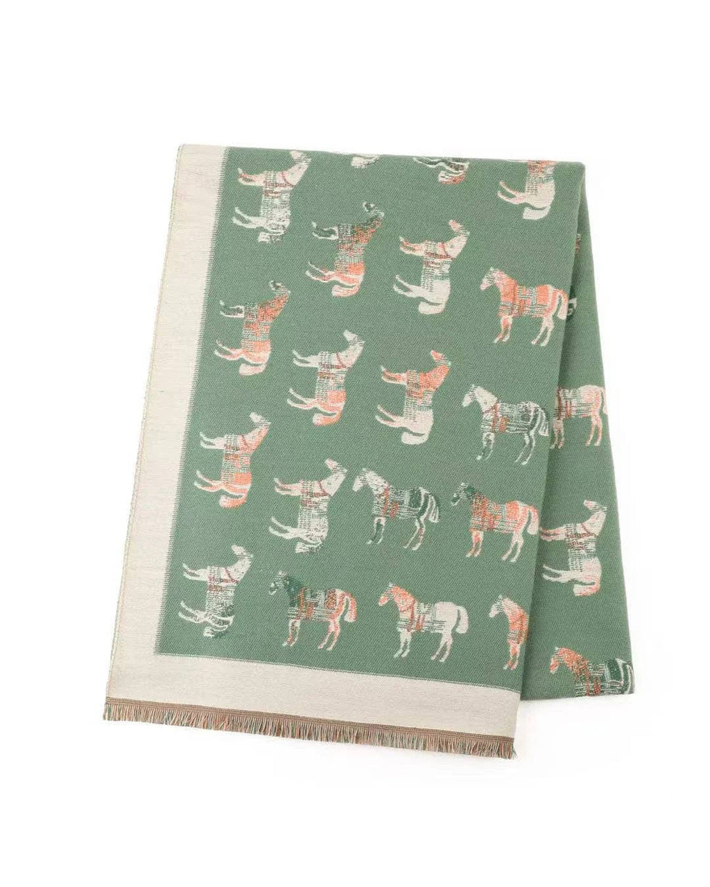 Reversible Equestrian Horse Winter Scarf – Green/Cream
