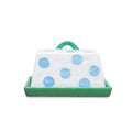 NOSS Ceramic Butter Dish | Blue Dots with Green Handle & Tray