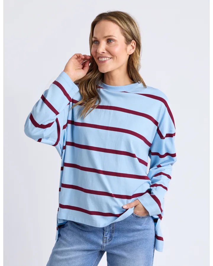 Callie Stripe Lone Sleeve Tee - Blue