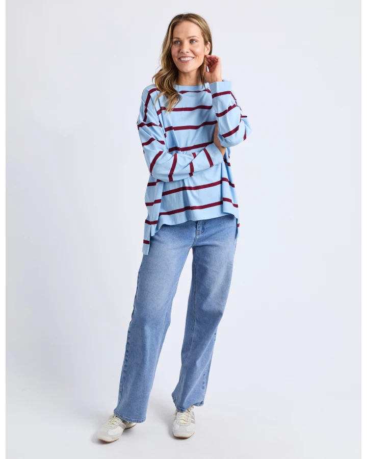 Callie Stripe Lone Sleeve Tee - Blue