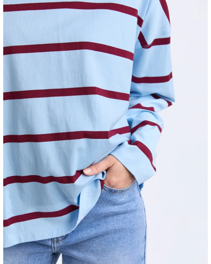 Callie Stripe Lone Sleeve Tee - Blue