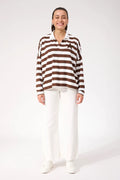 Columbus Stripe Polo Top - Brown
