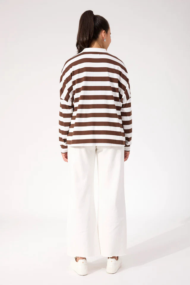 Columbus Stripe Polo Top - Brown
