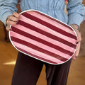NOSS Ceramic Oval Platter - Pink & Burgundy Stripe