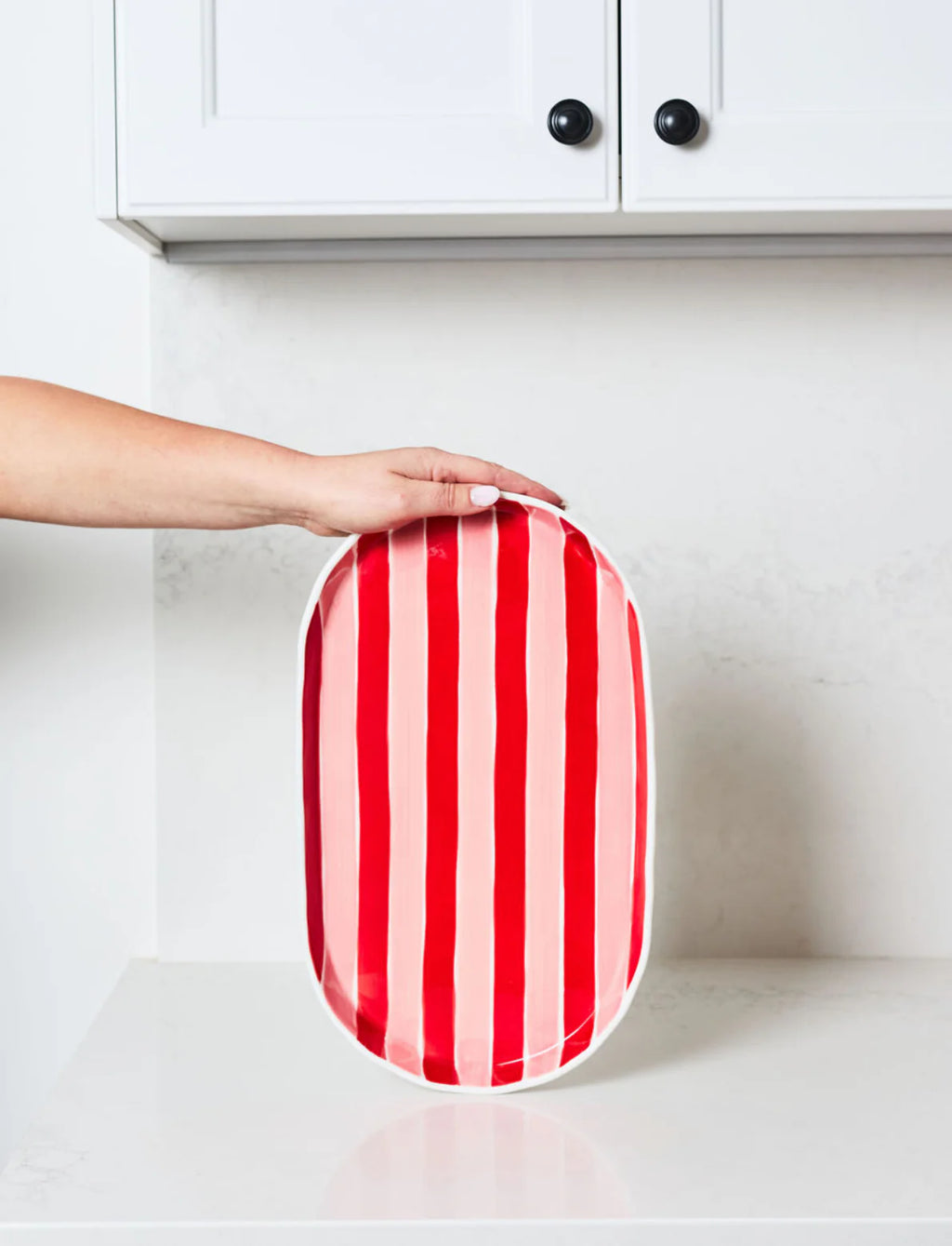 NOSS Oval Ceramic Platter - Pink & Red Stripe