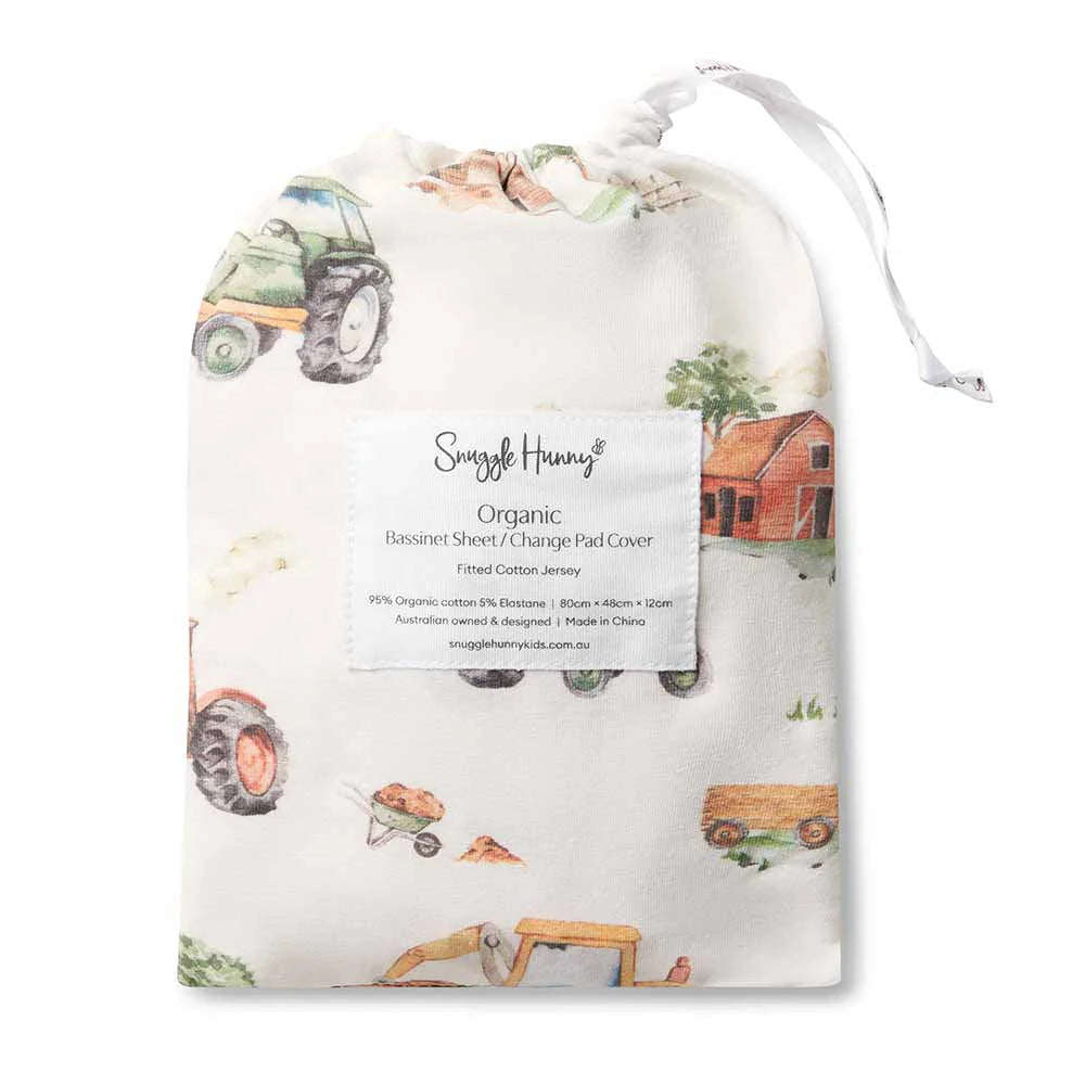 Snuggle Hunny Diggers & Tractors Organic Bassinet Sheet / Change Pad Cover