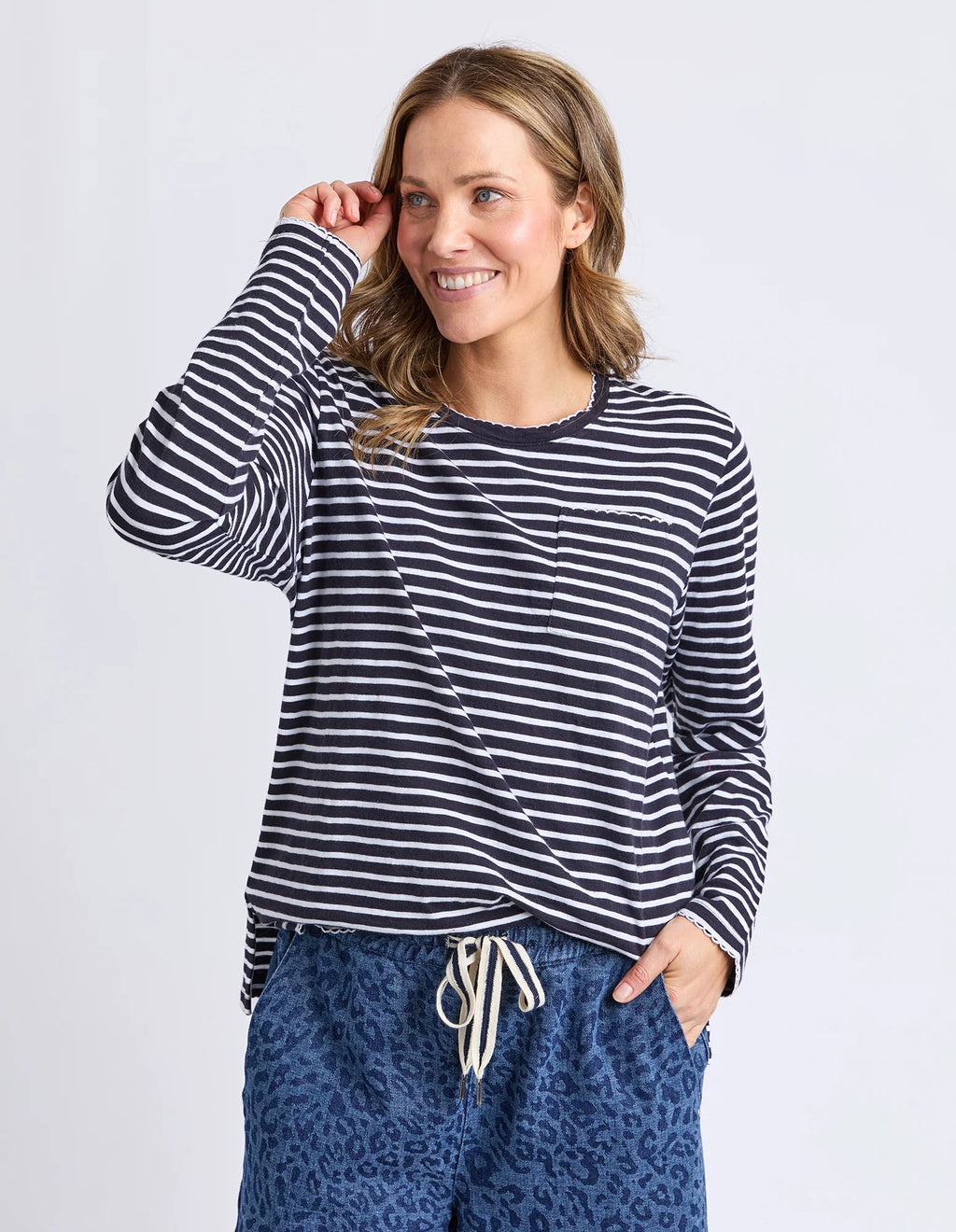 Drea Long Sleeve Tee Navy/White Stripe