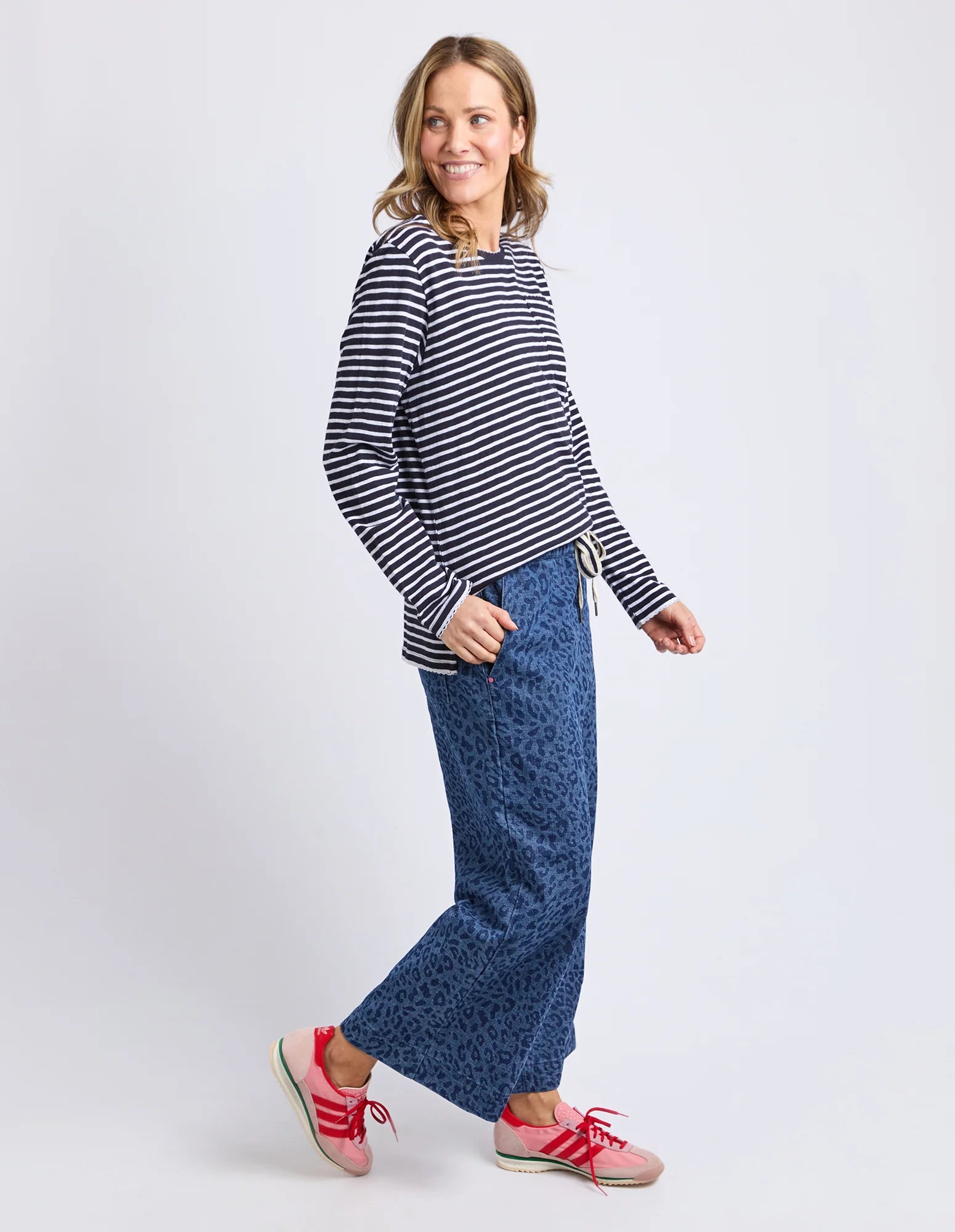 Drea Long Sleeve Tee Navy/White Stripe