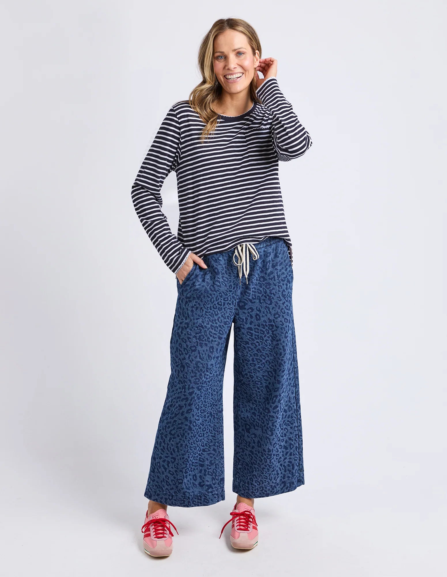Drea Long Sleeve Tee Navy/White Stripe