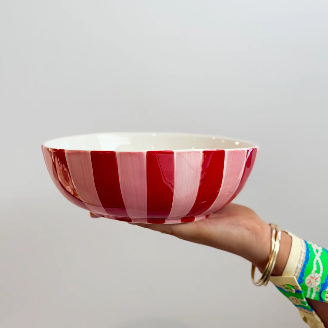 NOSS Ceramic Salad Bowl | Pink & Red Stripe