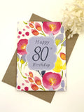 Floral 80th Birthday Card