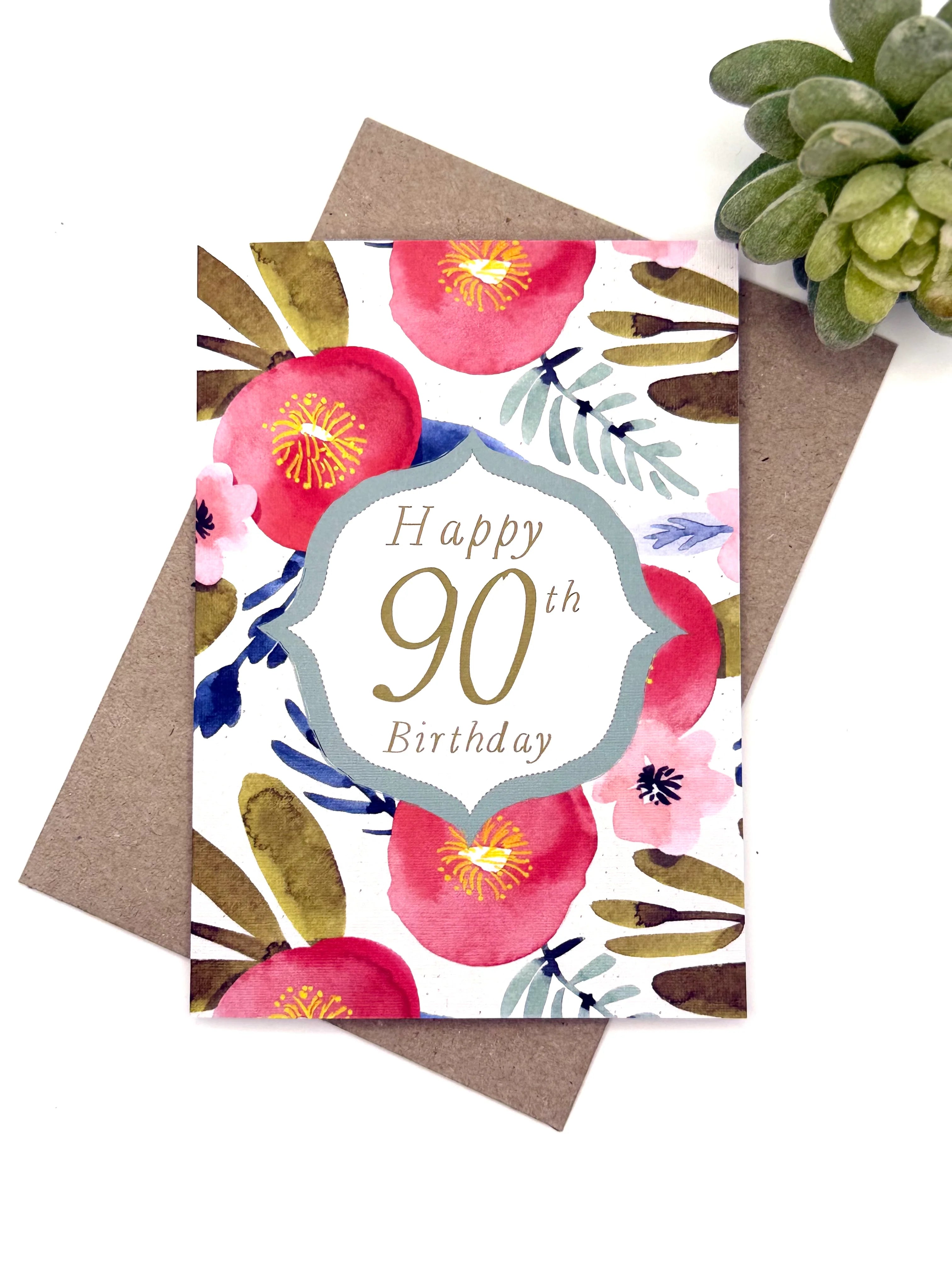 Floral 90th Birthday Card