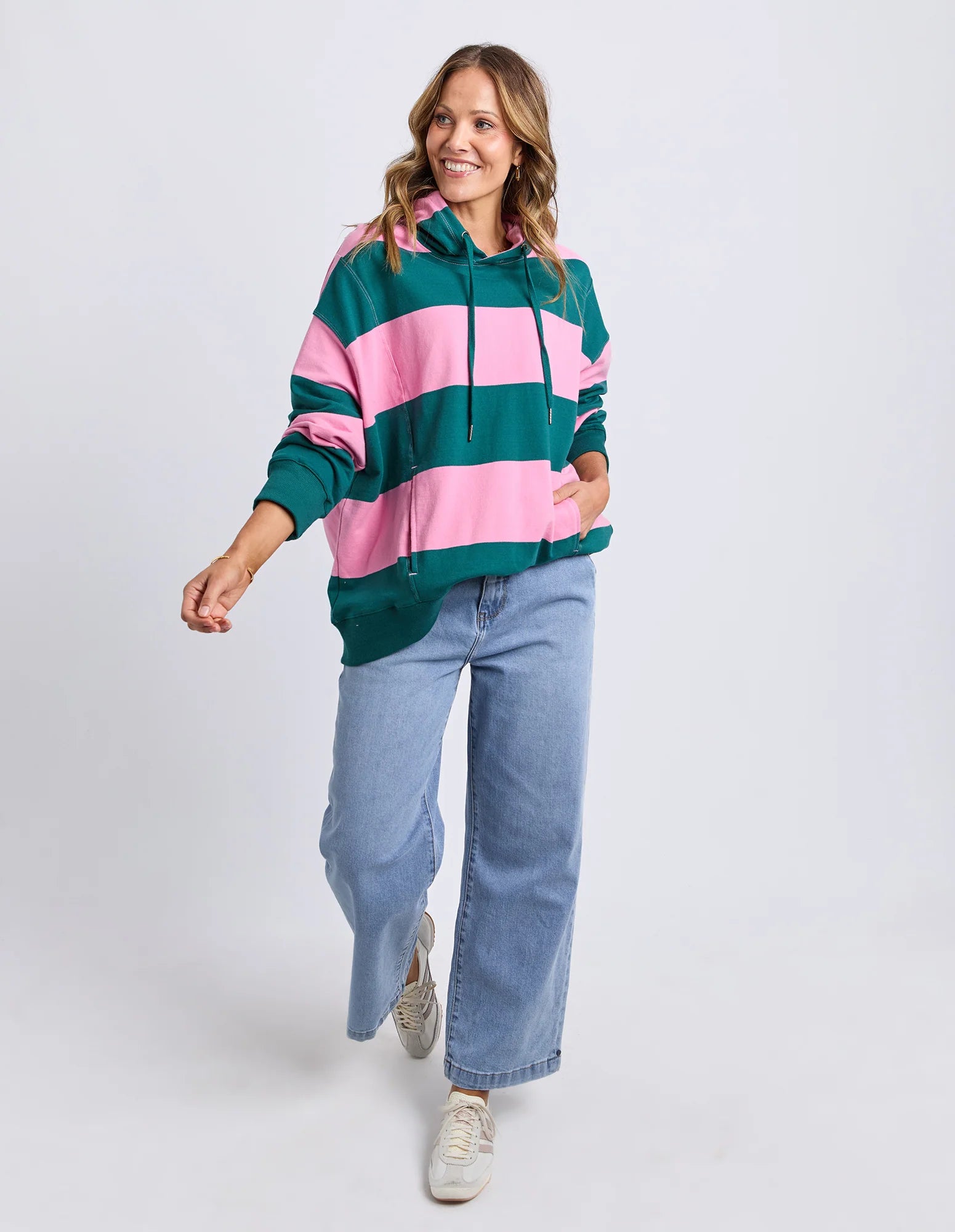 Liberty Block Hoodie - Pink & Green Stripe