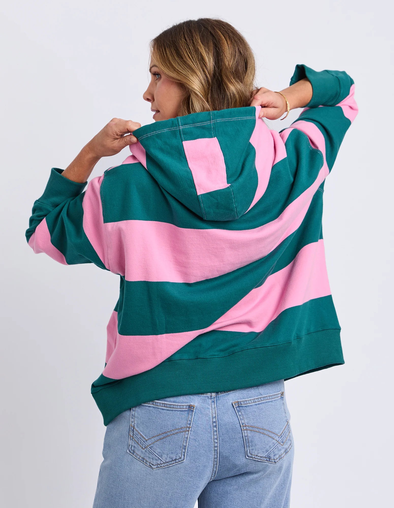 Liberty Block Hoodie - Pink & Green Stripe