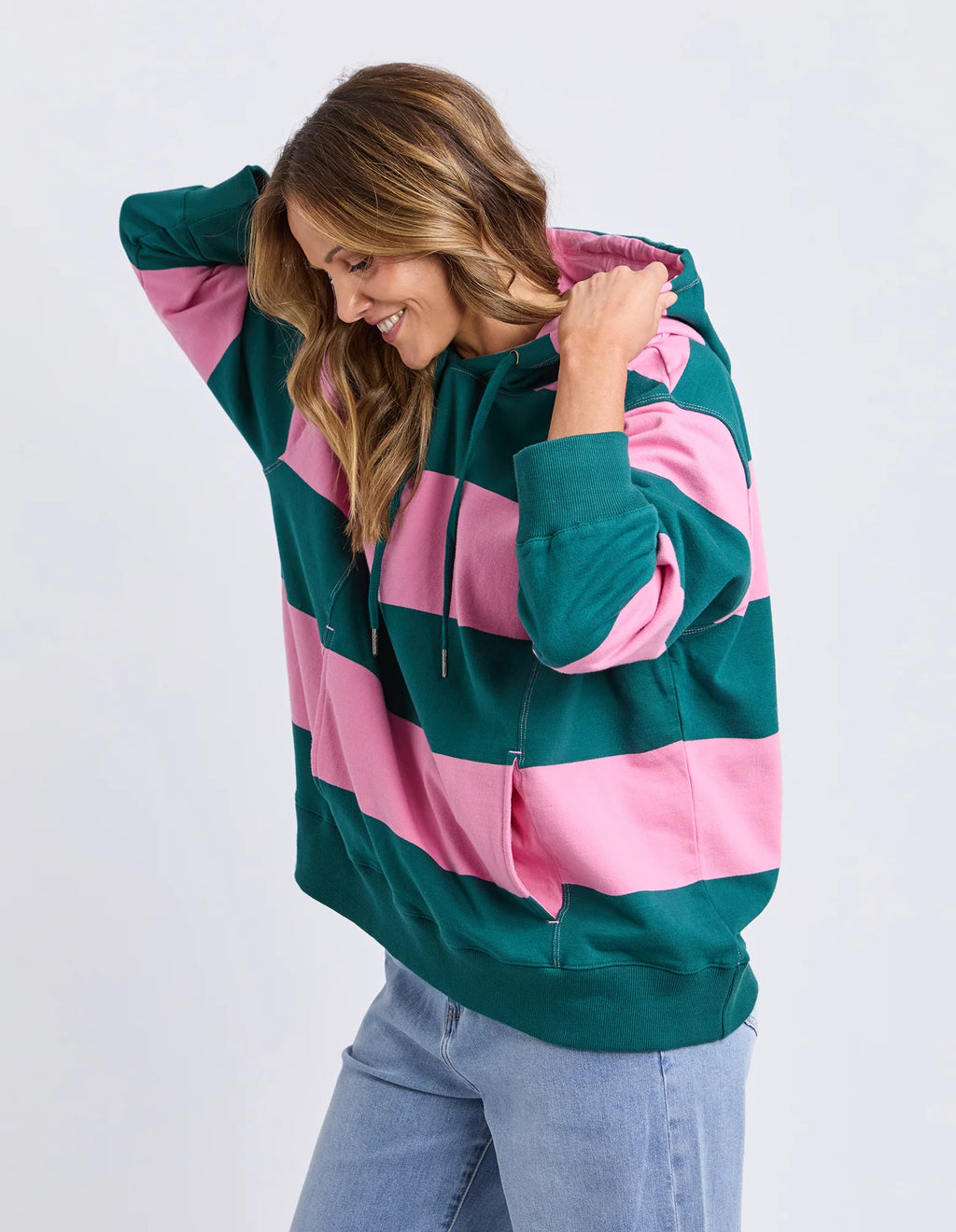 Liberty Block Hoodie - Pink & Green Stripe