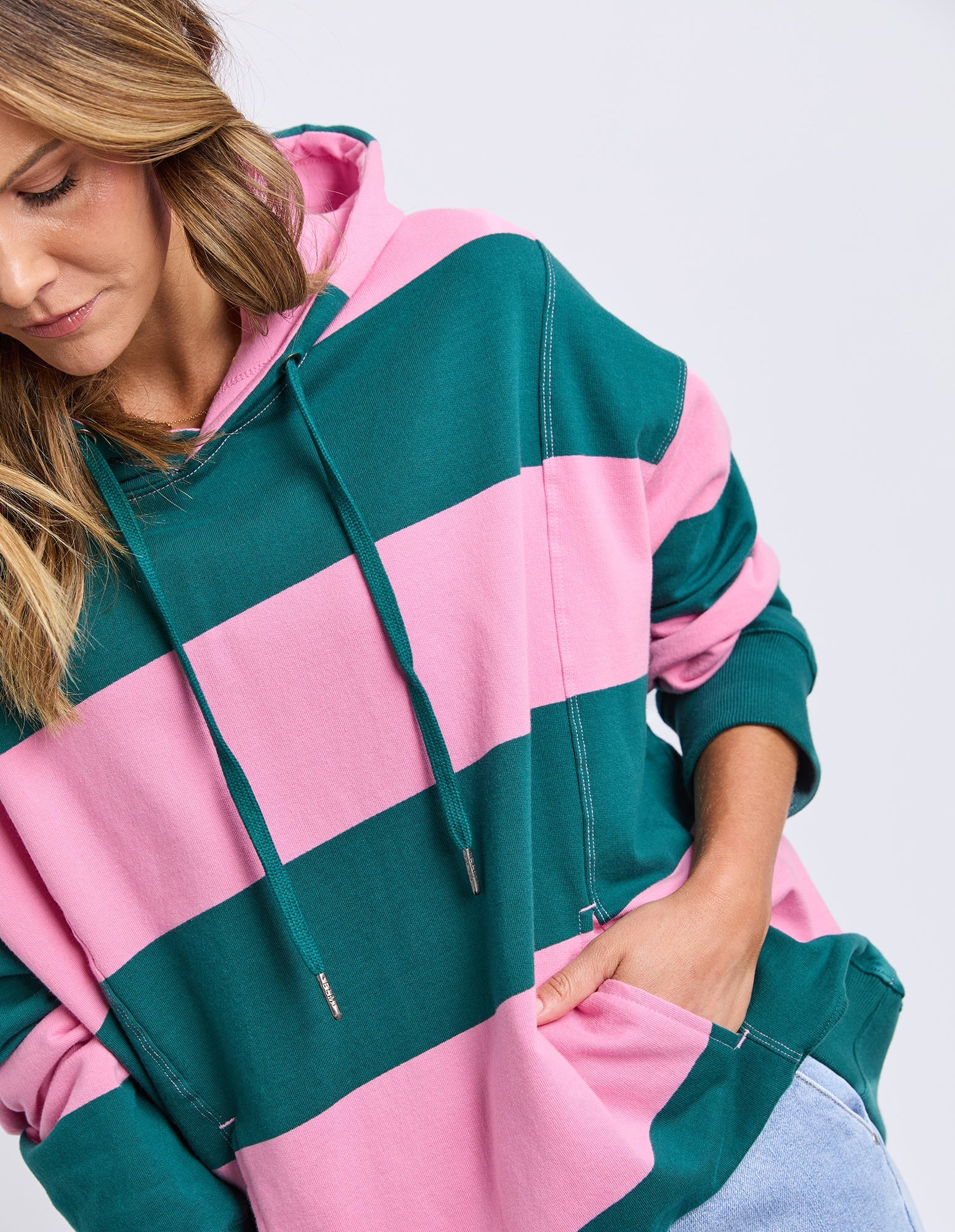 Liberty Block Hoodie - Pink & Green Stripe