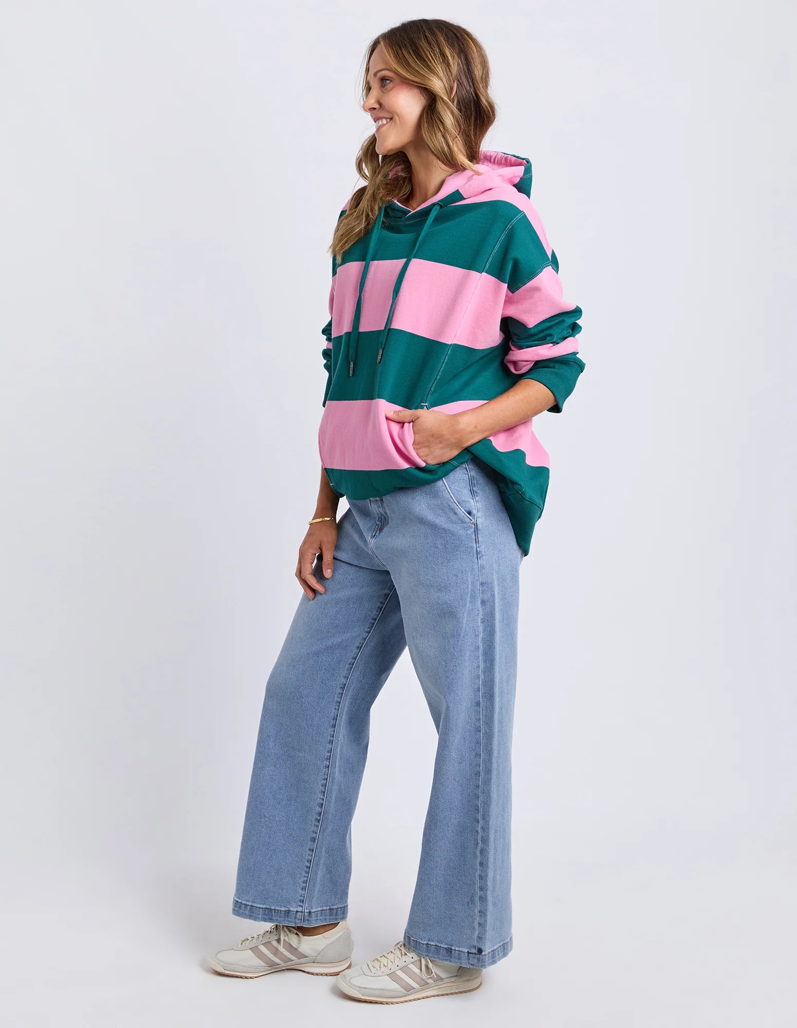 Liberty Block Hoodie - Pink & Green Stripe
