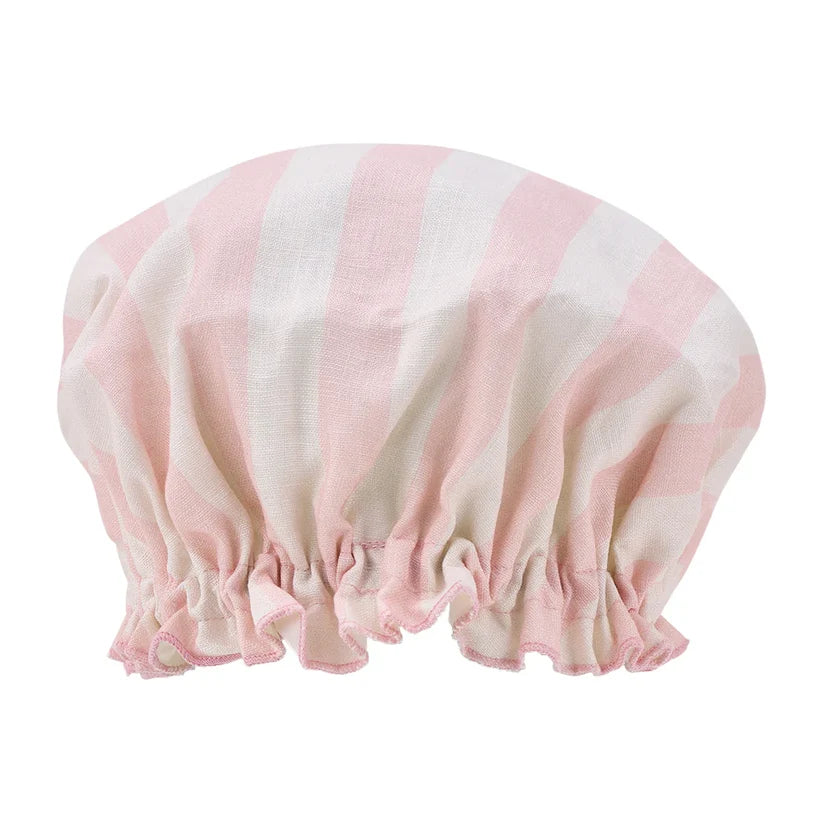 Linen Shower Cap | Pink Stripe