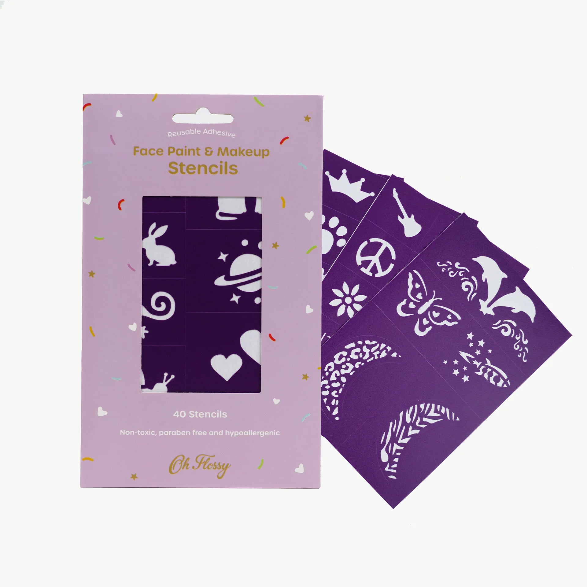 Oh Flossy Reusable Adhesive Face Paint & Makeup Stencils | Purple