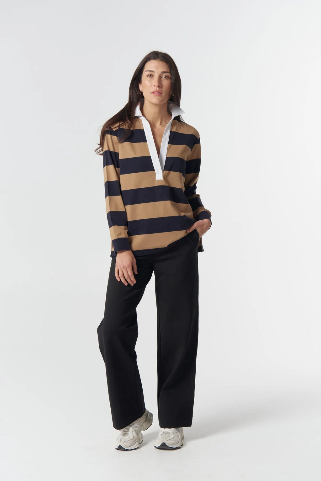 Overland Cotton Rugby Top - Iced Coffee/Navy