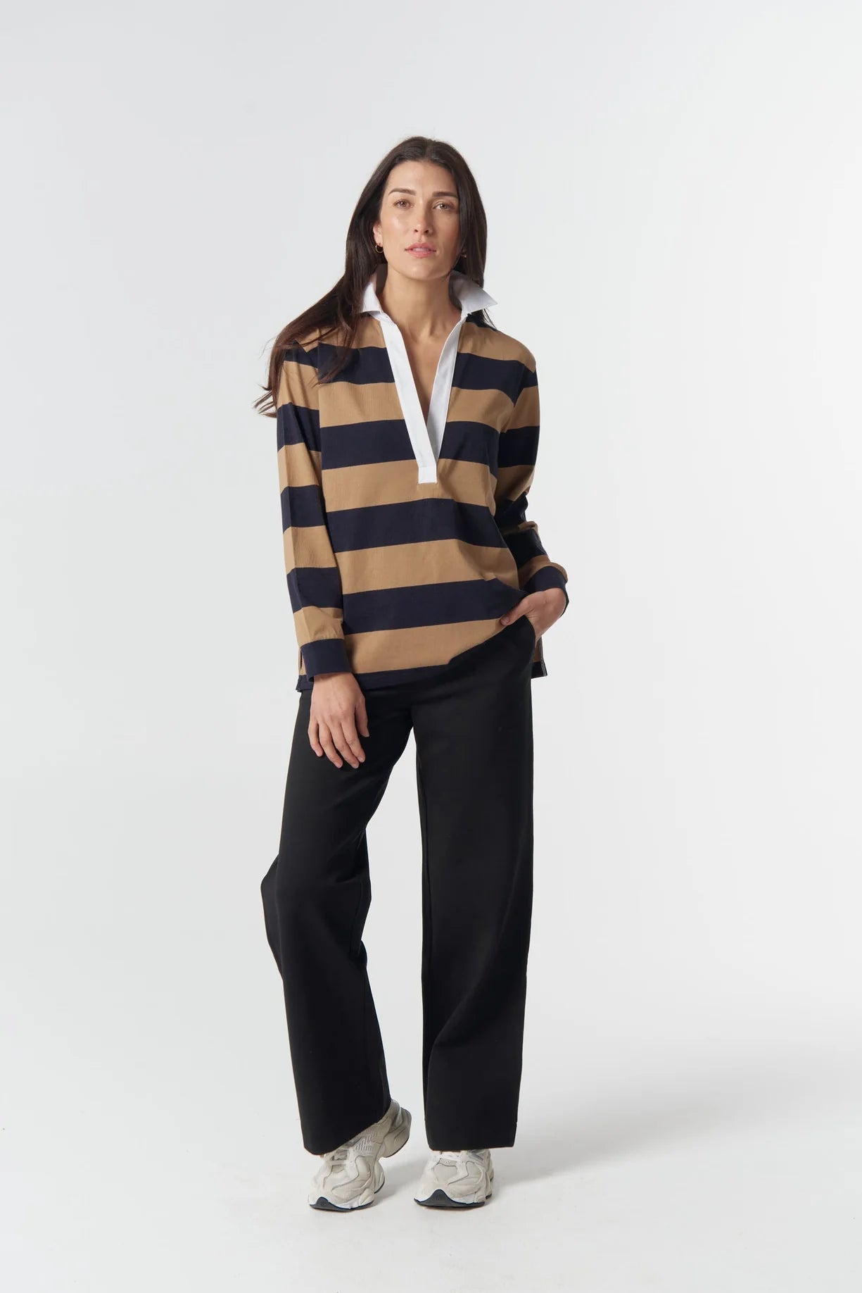 Overland Cotton Rugby Top - Iced Coffee/Navy