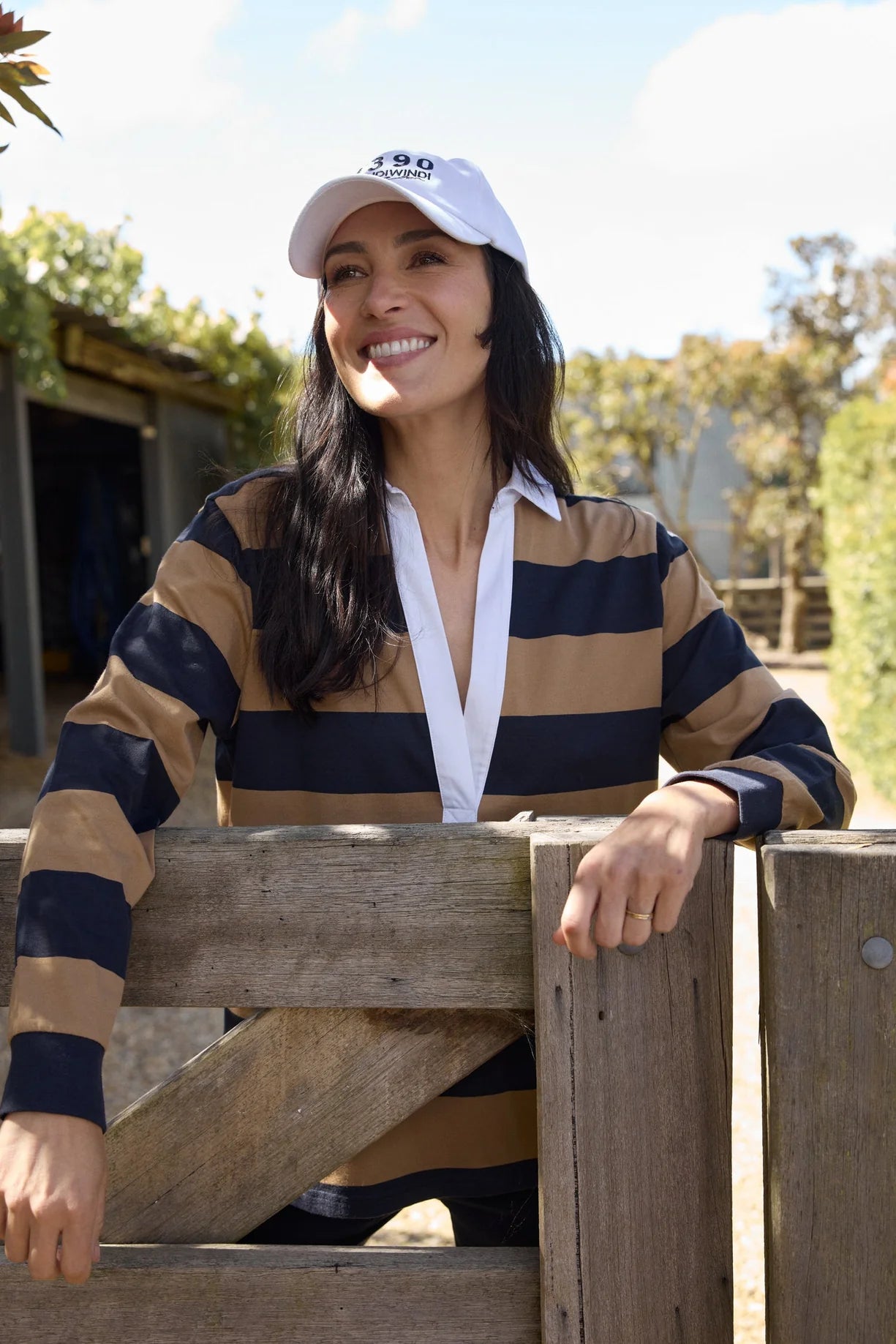 Overland Cotton Rugby Top - Iced Coffee/Navy