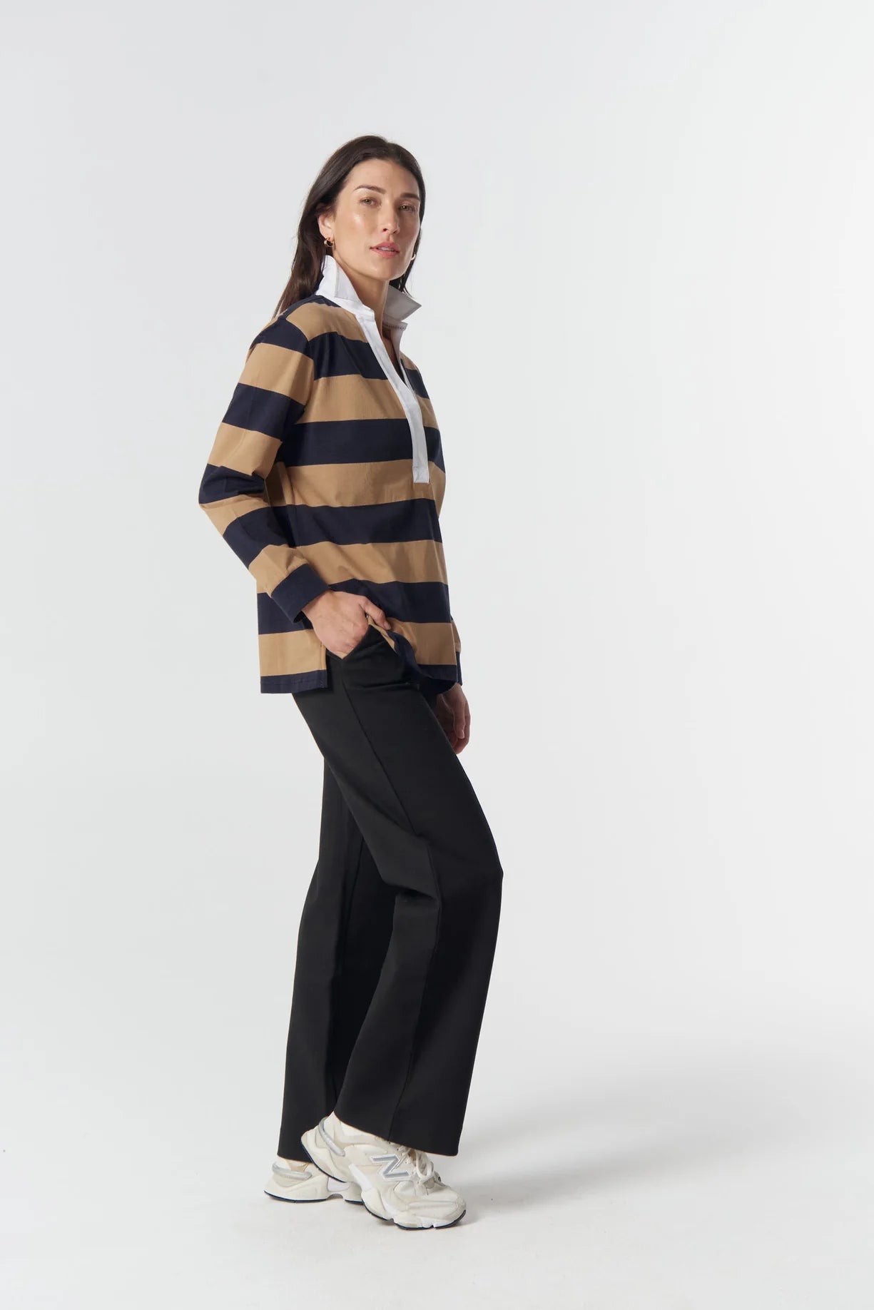 Overland Cotton Rugby Top - Iced Coffee/Navy