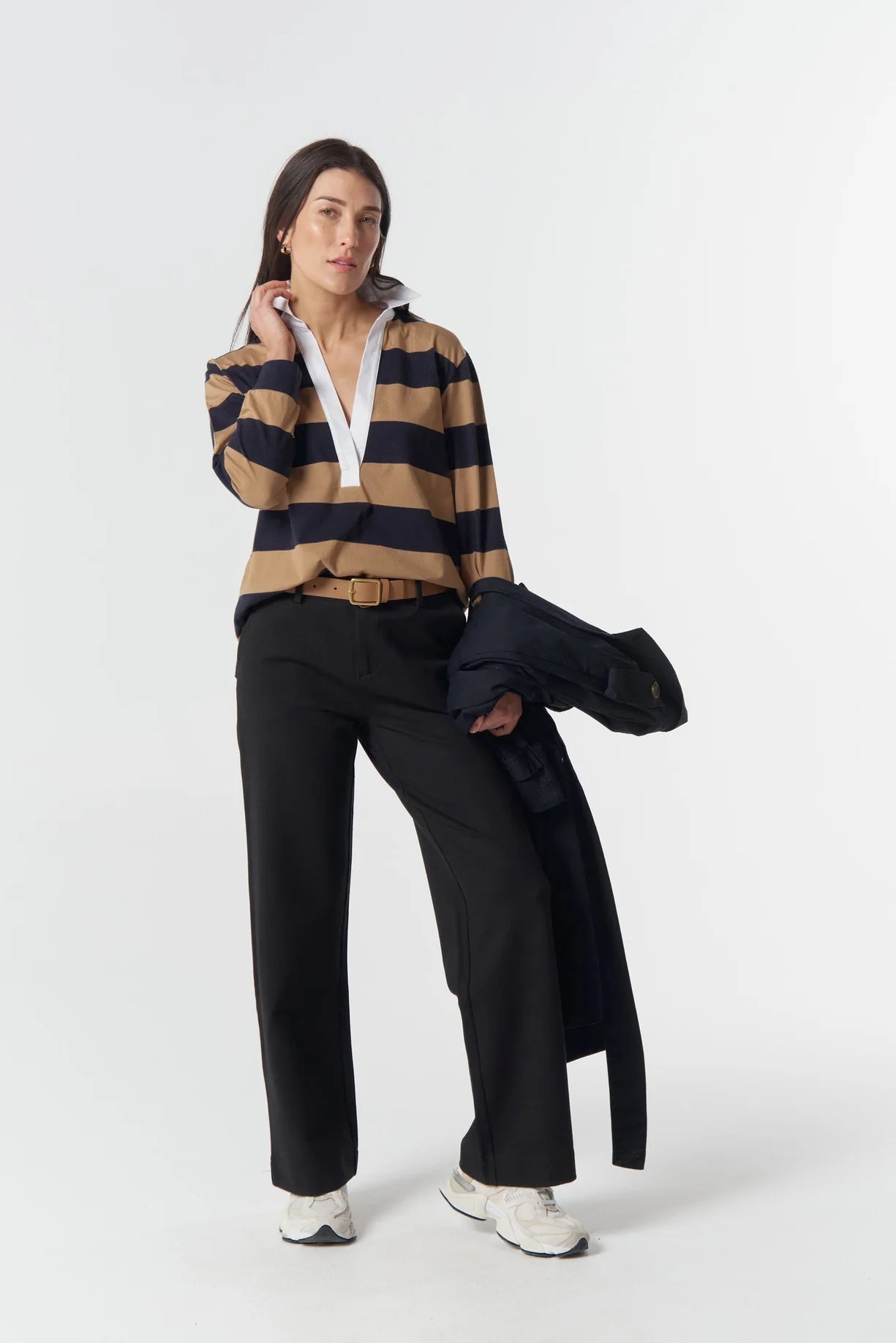 Overland Cotton Rugby Top - Iced Coffee/Navy