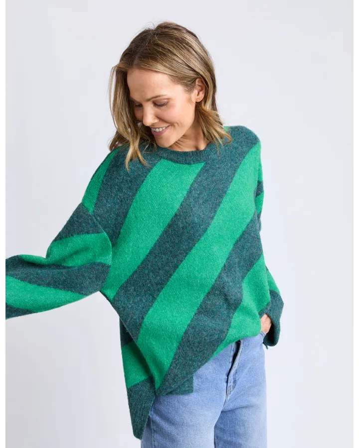 Sage Diagonal Stripe Knit