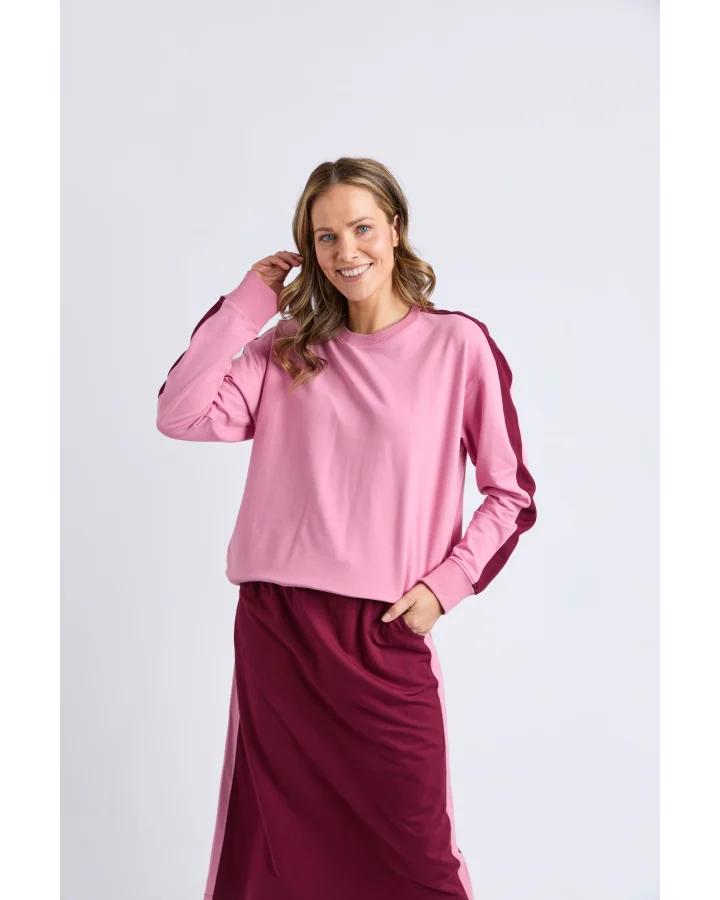Sloane Fleece Crew - Pink & Plum