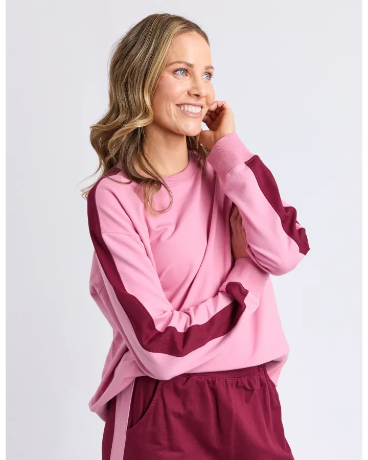 Sloane Fleece Crew - Pink & Plum
