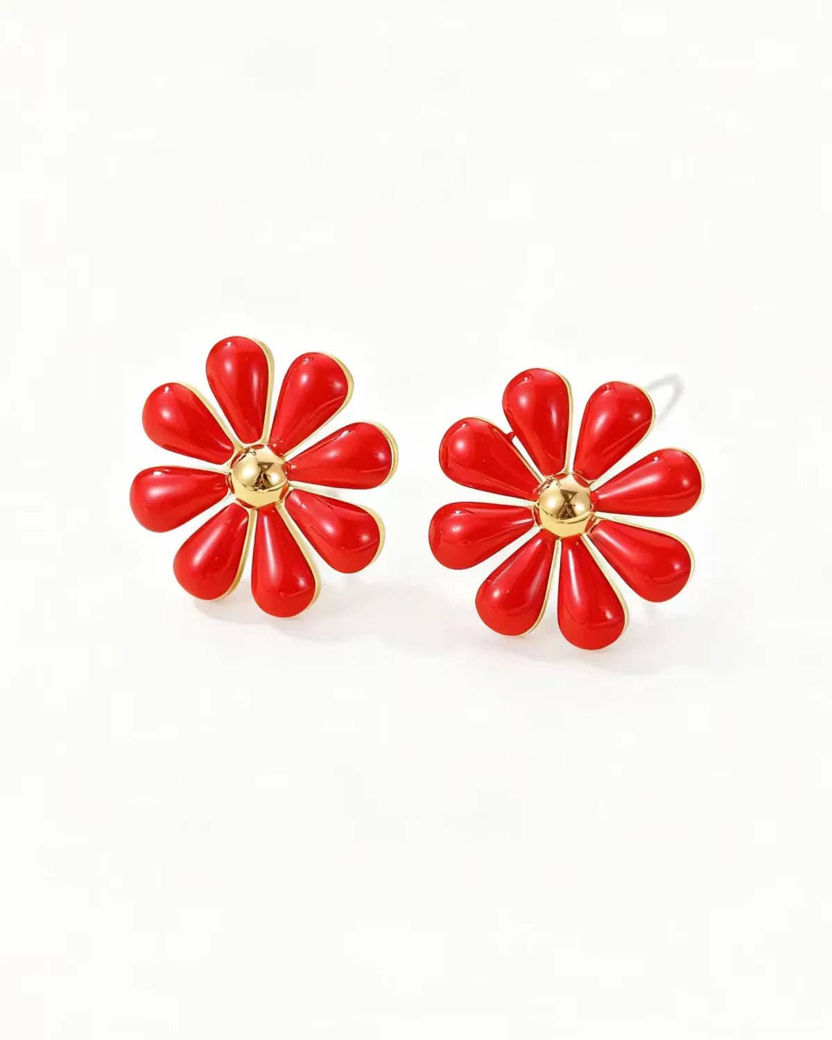 Cindy Small Red Enamel Flower Stud Earring