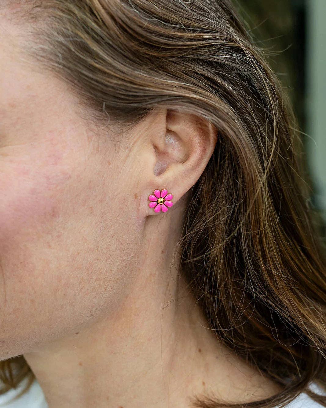 Cindy Small Pink Enamel Flower Stud Earring