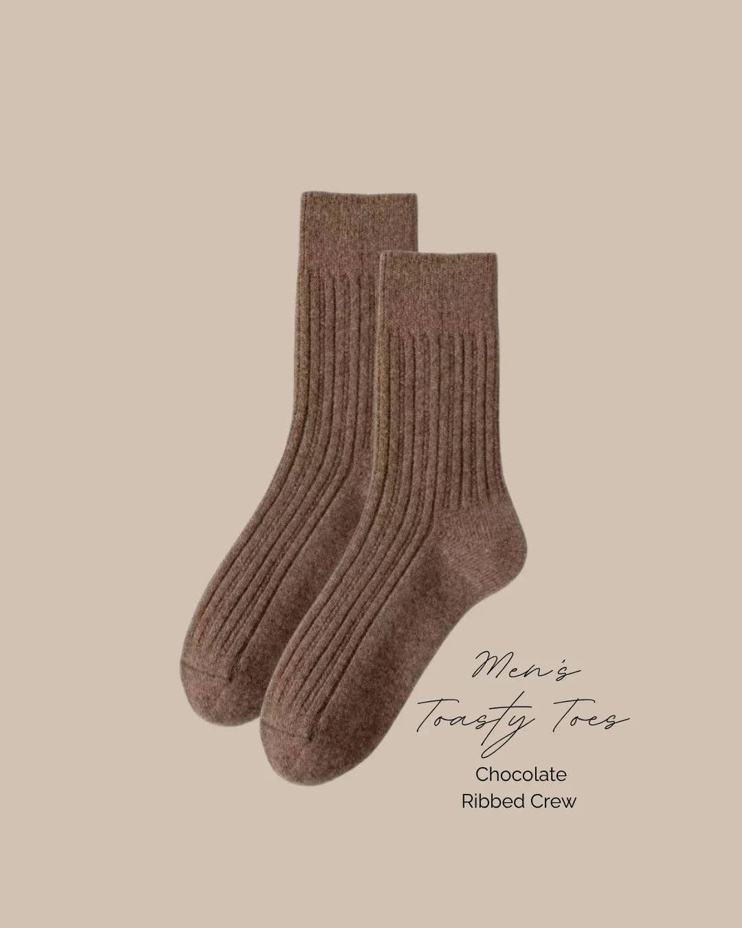 Men's Chocolate Toasty Toes Woollen Ribbed Crew Socks