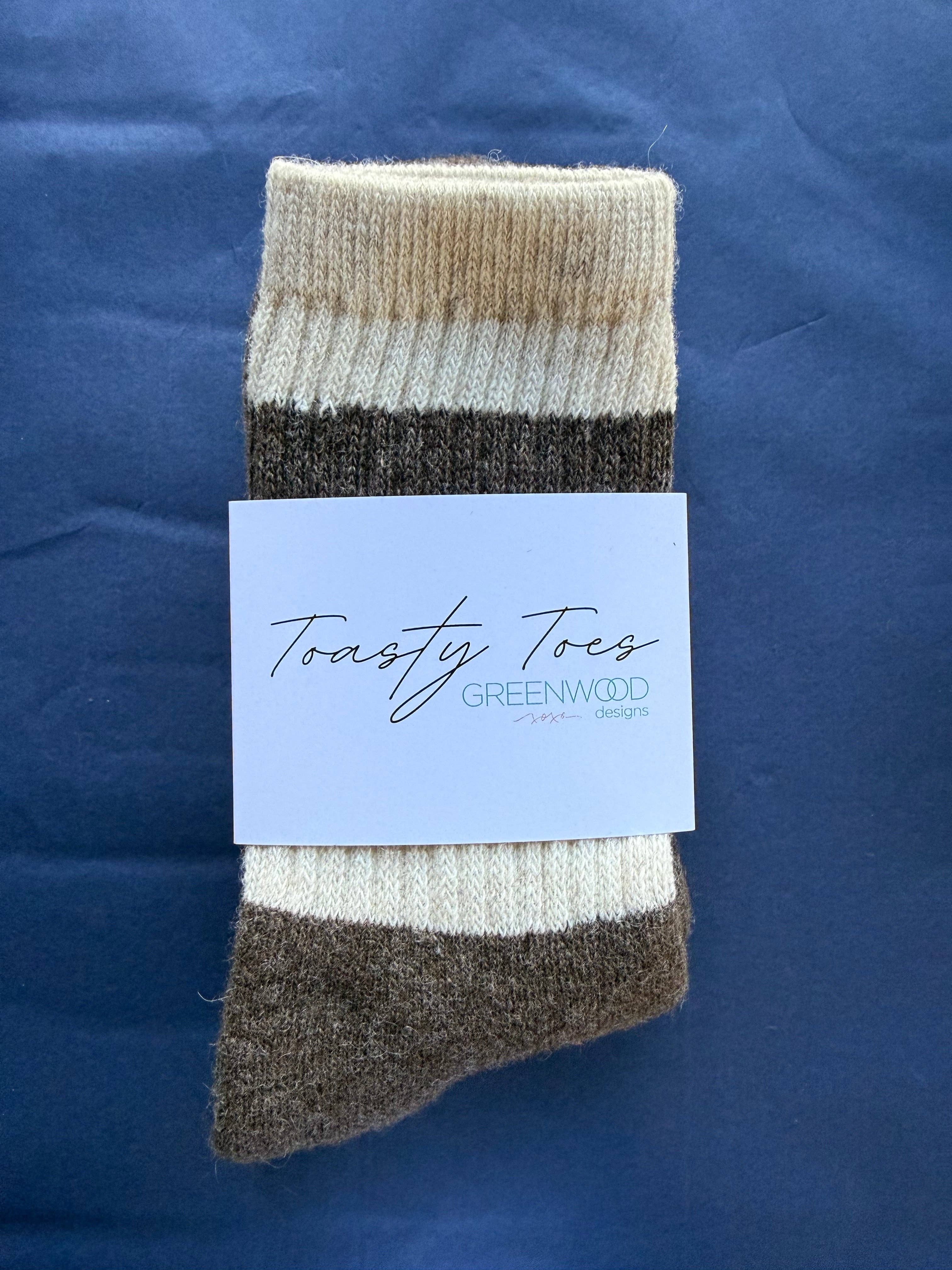Chocolate Toasty Toes Woollen Multi Stripe Crew Socks