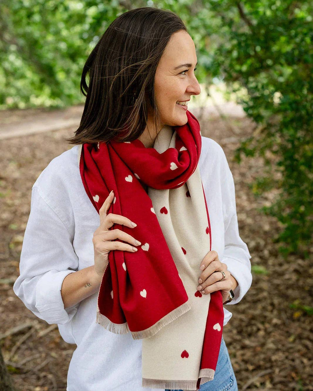 Reversible Red Holly Heart Winter Scarf