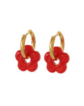 Fleur Hoop Earrings with Red Flower Bead