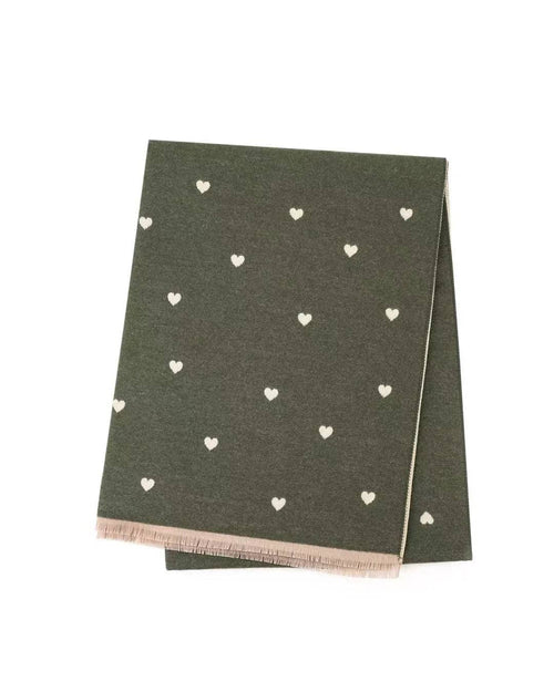 Reversible Holly Heart Winter Scarf – Olive Heart Print