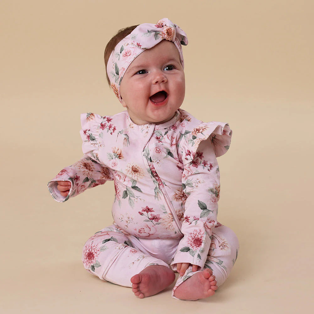 Snuggle Hunny Birds & Blooms Organic Snugglesuit Convertible Romper with Frill