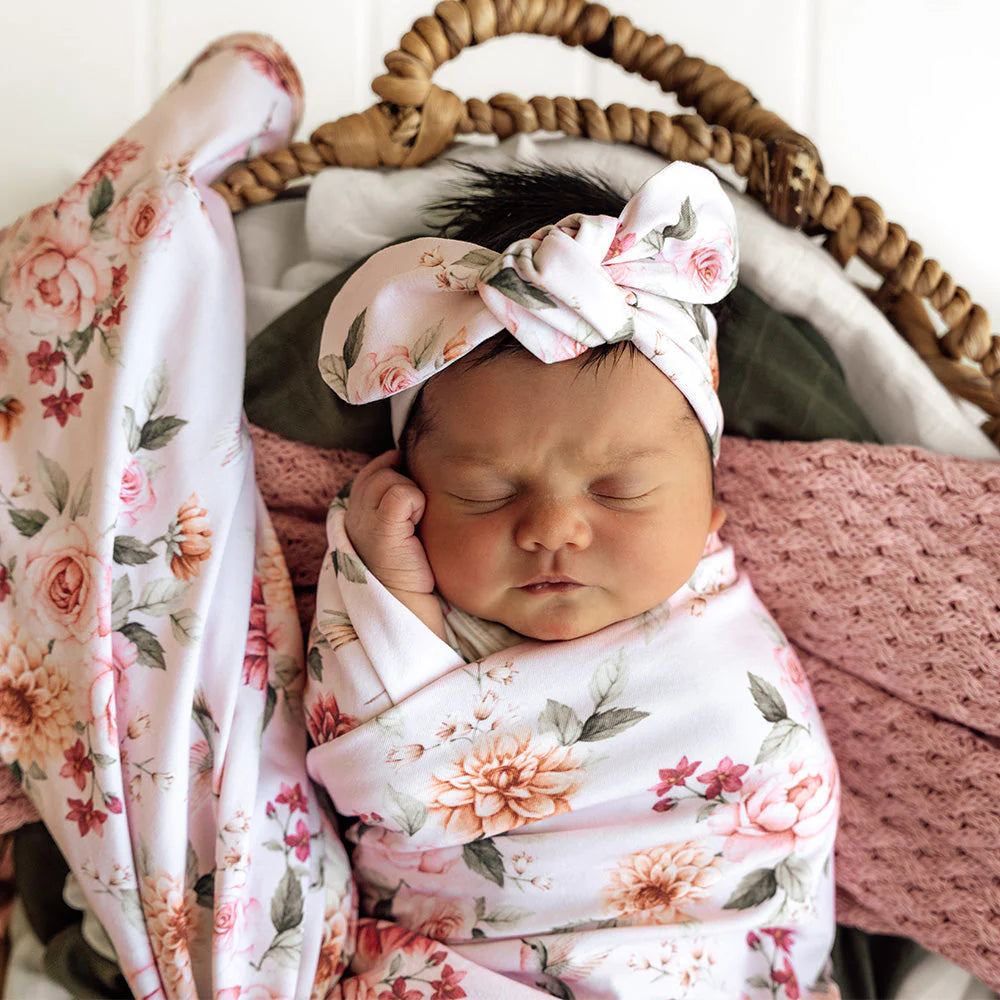 Snuggle Hunny Birds & Blooms Organic Jersey Wrap & Topknot Set