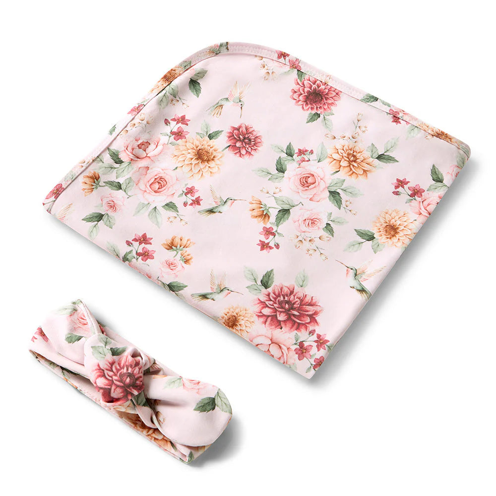 Snuggle Hunny Birds & Blooms Organic Jersey Wrap & Topknot Set