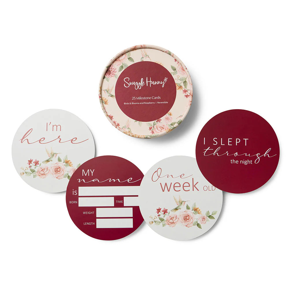 Snuggle Hunny Birds & Blooms & Raspberry Reversible Milestone Cards