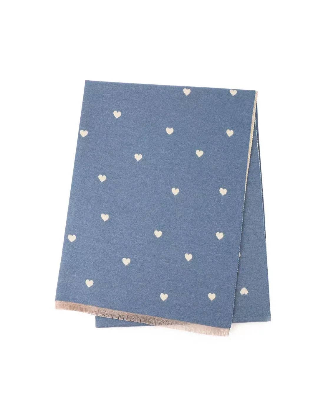 Reversible Holly Heart Winter Scarf – Blue Heart Print