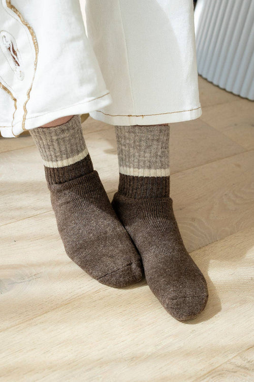 Chocolate Toasty Toes Woollen Single Stripe Crew Socks